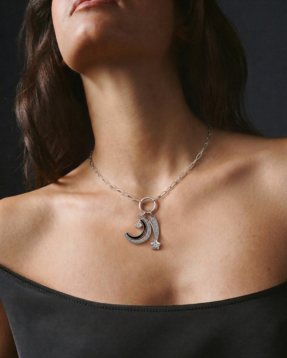 Orion Alcor Charm in 925 sterling silver, shown worn