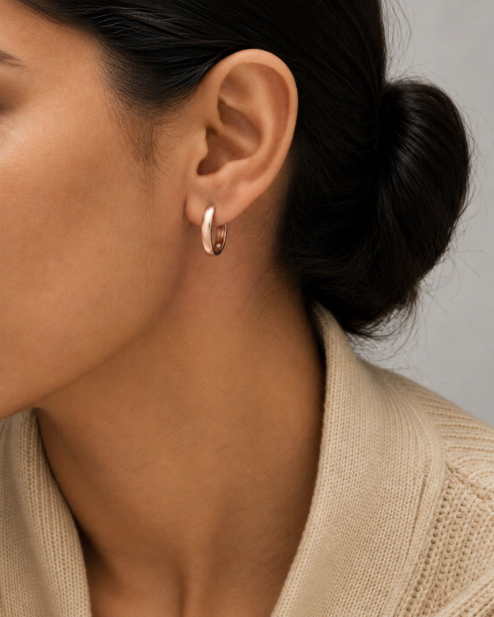 Basics Bormio Earrings in 18kt rose gold vermeil over 925 sterling silver, shown worn