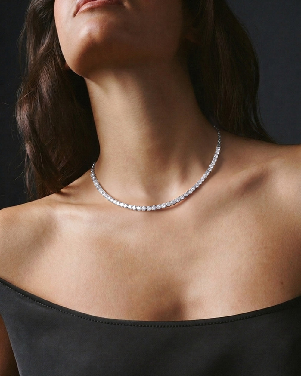 Tennis Celeste Necklace in 925 sterling silver, shown worn