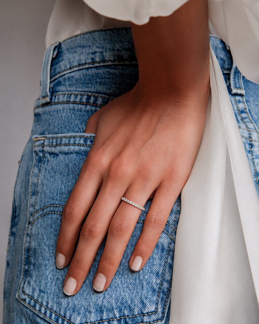 Tennis Favilla Ring in 18kt gold vermeil over 925 sterling silver, shown worn