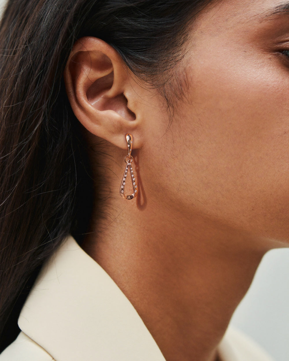 Helix Intreccio Earrings in 18kt rose gold vermeil over 925 sterling silver, shown worn