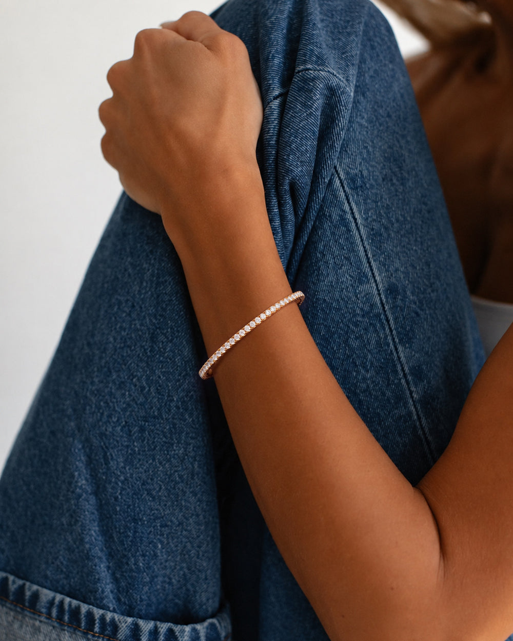 Tennis Lumina Bracelet in 18kt gold vermeil over 925 sterling silver, shown worn