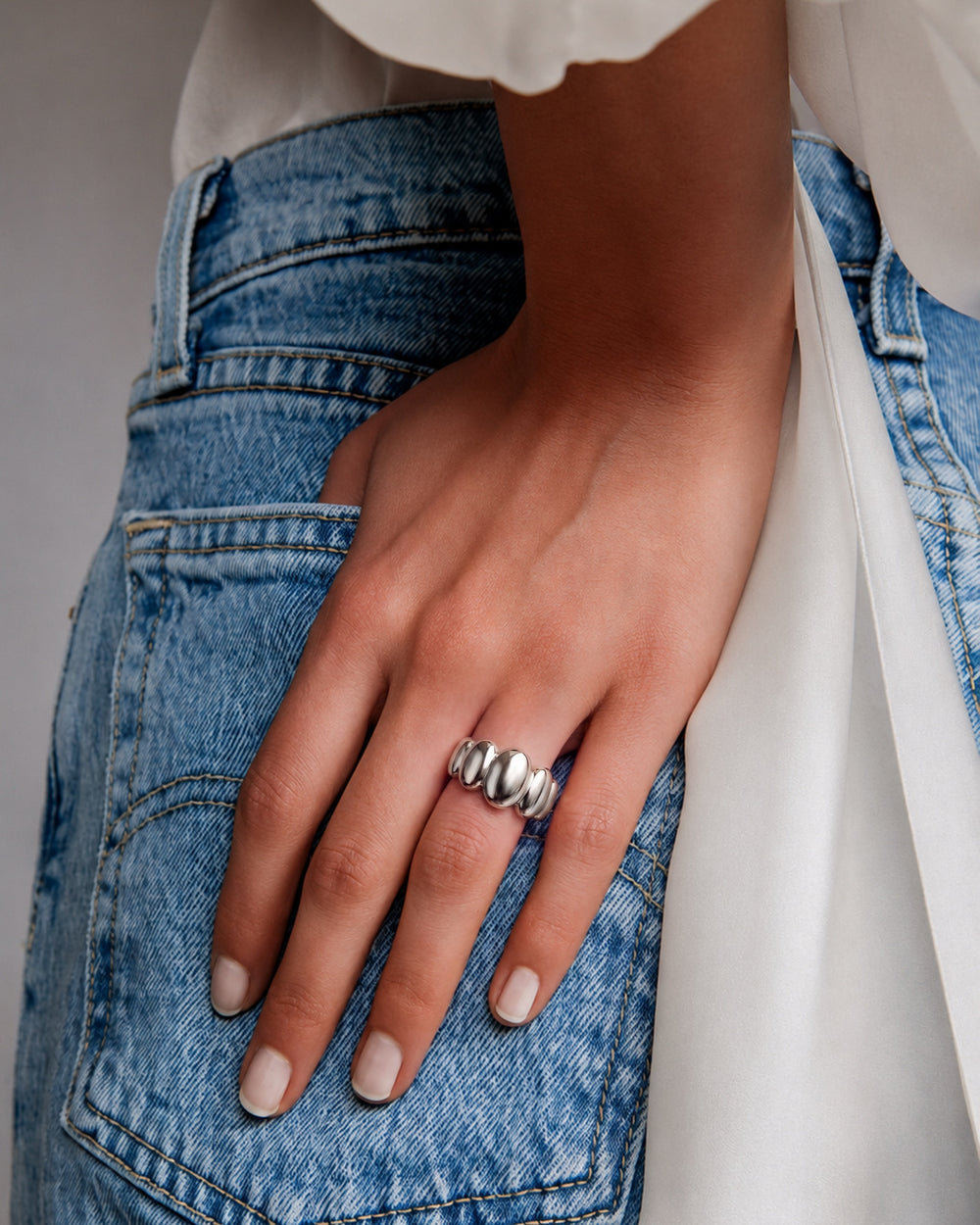 Basics Positano Ring in 925 sterling silver, shown worn
