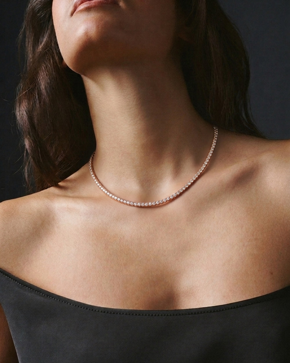 Tennis Radiosa Necklace in 18kt rose gold vermeil over 925 sterling silver, shown worn