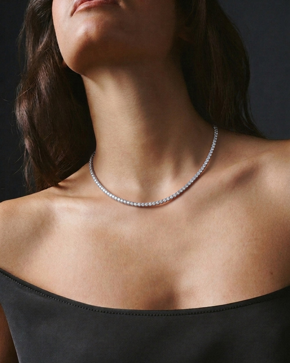 Tennis Radiosa Necklace in 925 sterling silver, shown worn