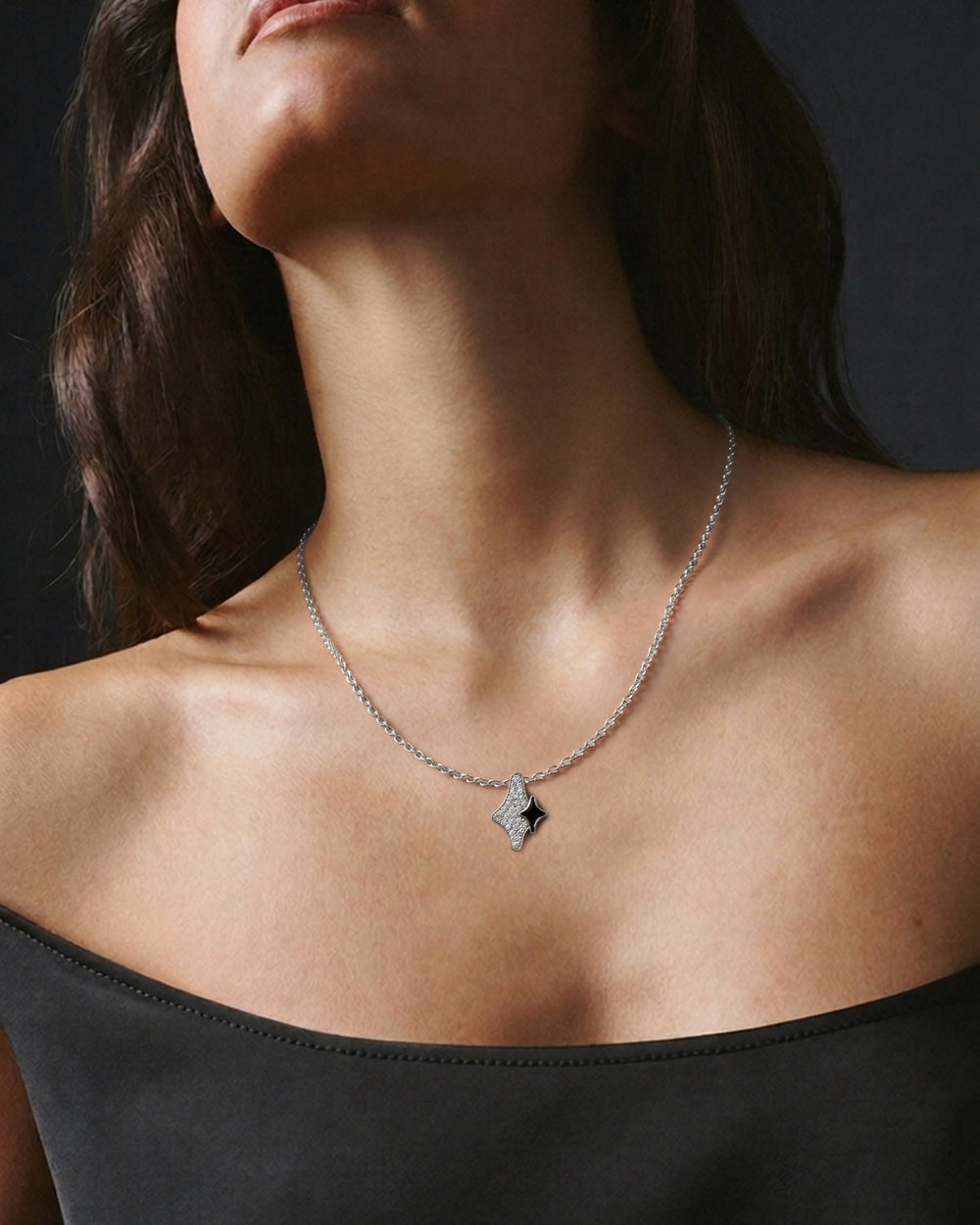 Orion Rigel Pendant in 925 sterling silver, shown worn