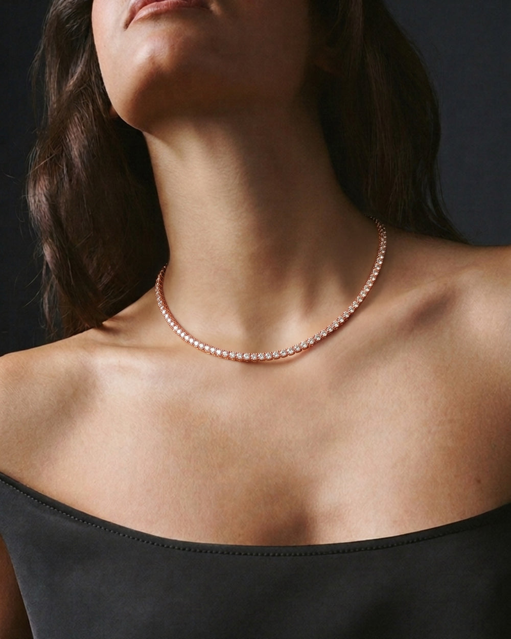Tennis Scintilla Necklace in 18kt rose gold vermeil over 925 sterling silver, shown worn