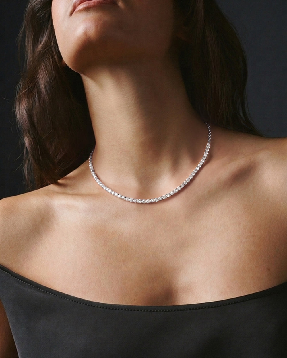 Tennis Serena Necklace in 925 sterling silver, shown worn