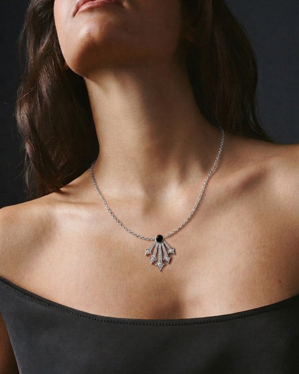 Orion Sirius Necklace in 925 sterling silver, shown worn