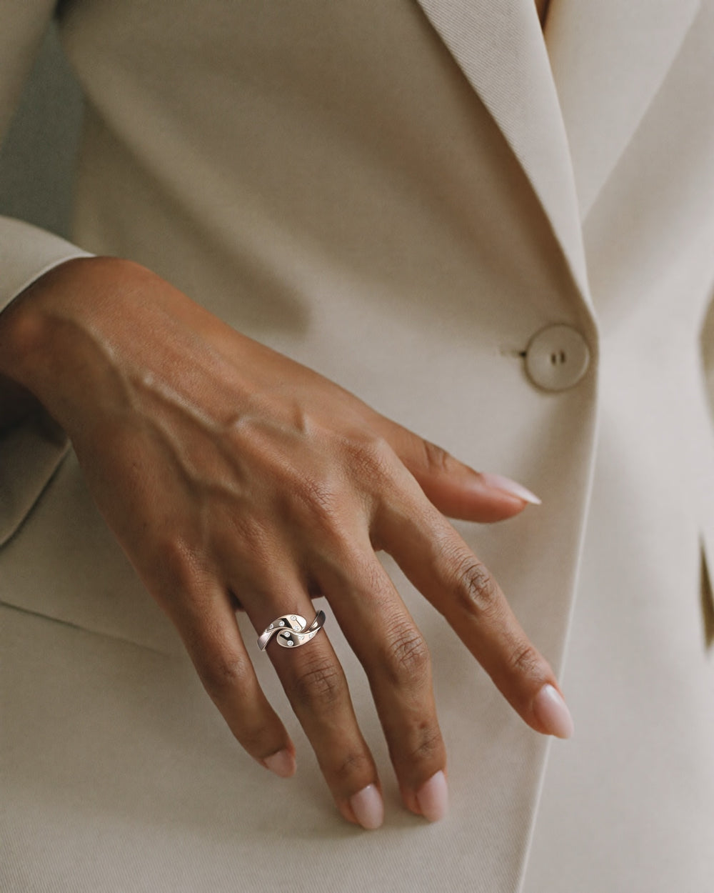 Helix Spira Ring in 925 sterling silver, shown worn