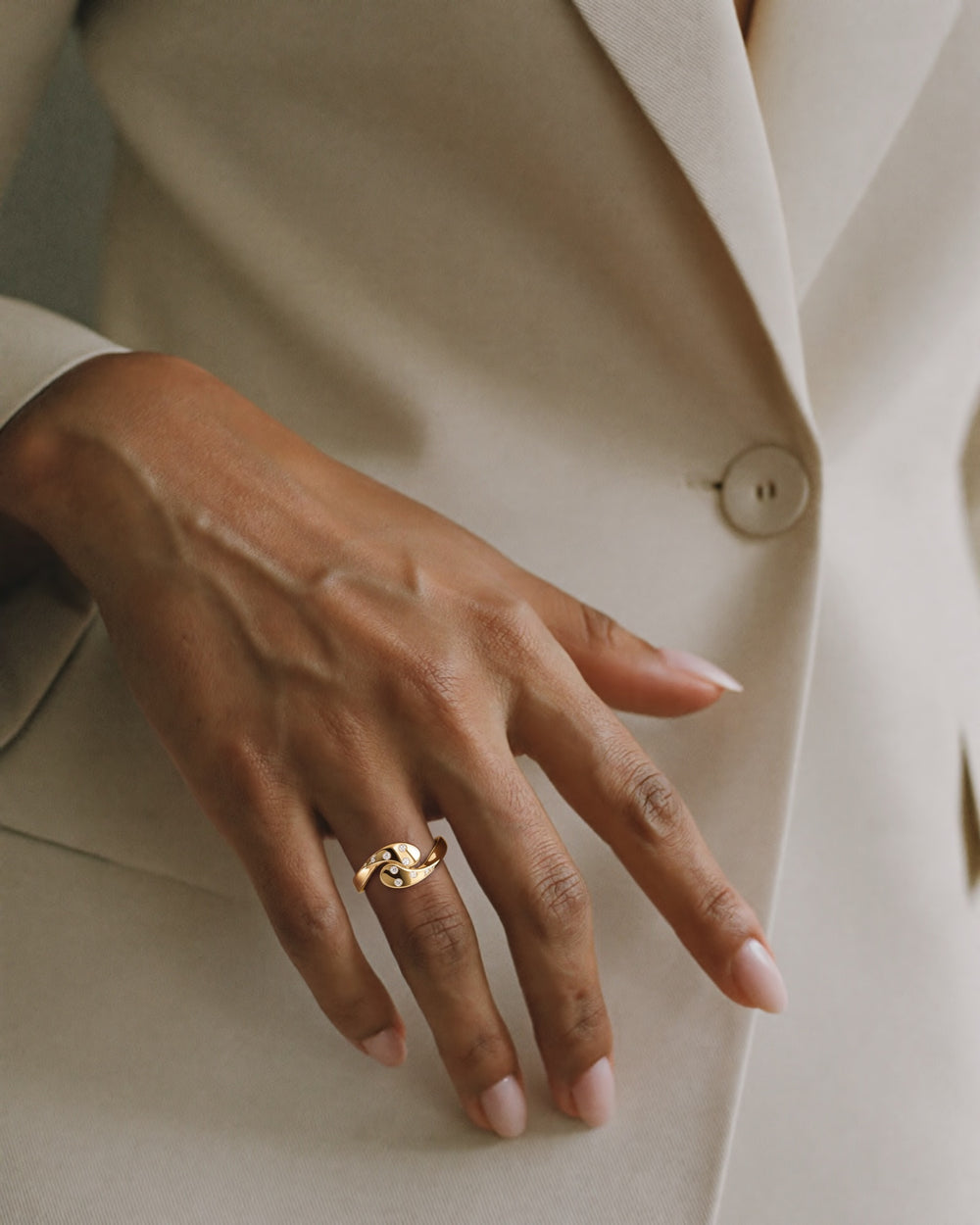 Helix Spira Ring in 18kt gold vermeil over 925 sterling silver, shown worn