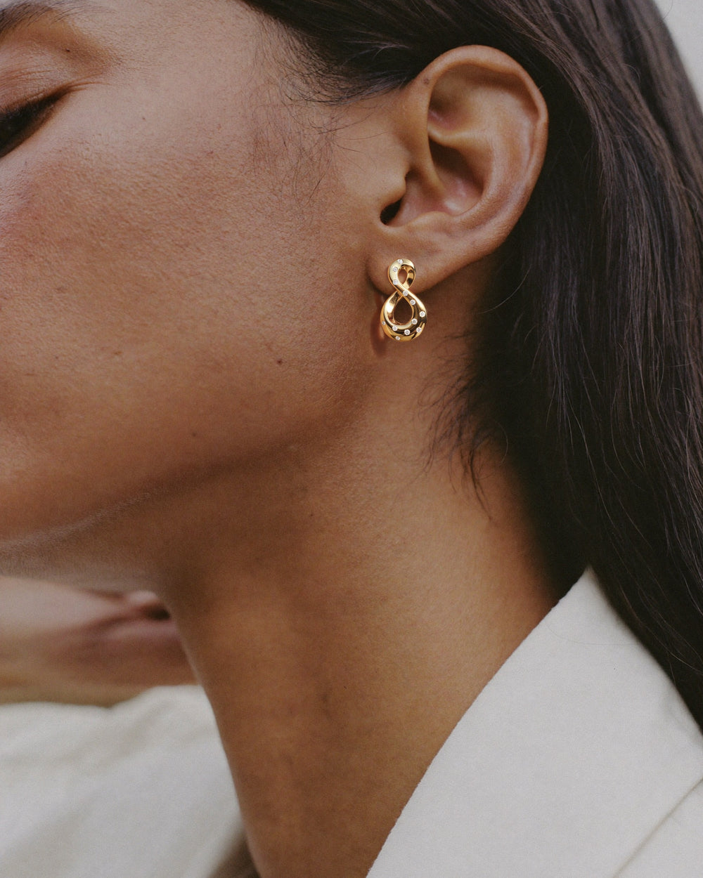 Helix Vortice Earrings in 18kt gold vermeil over 925 sterling silver, shown worn